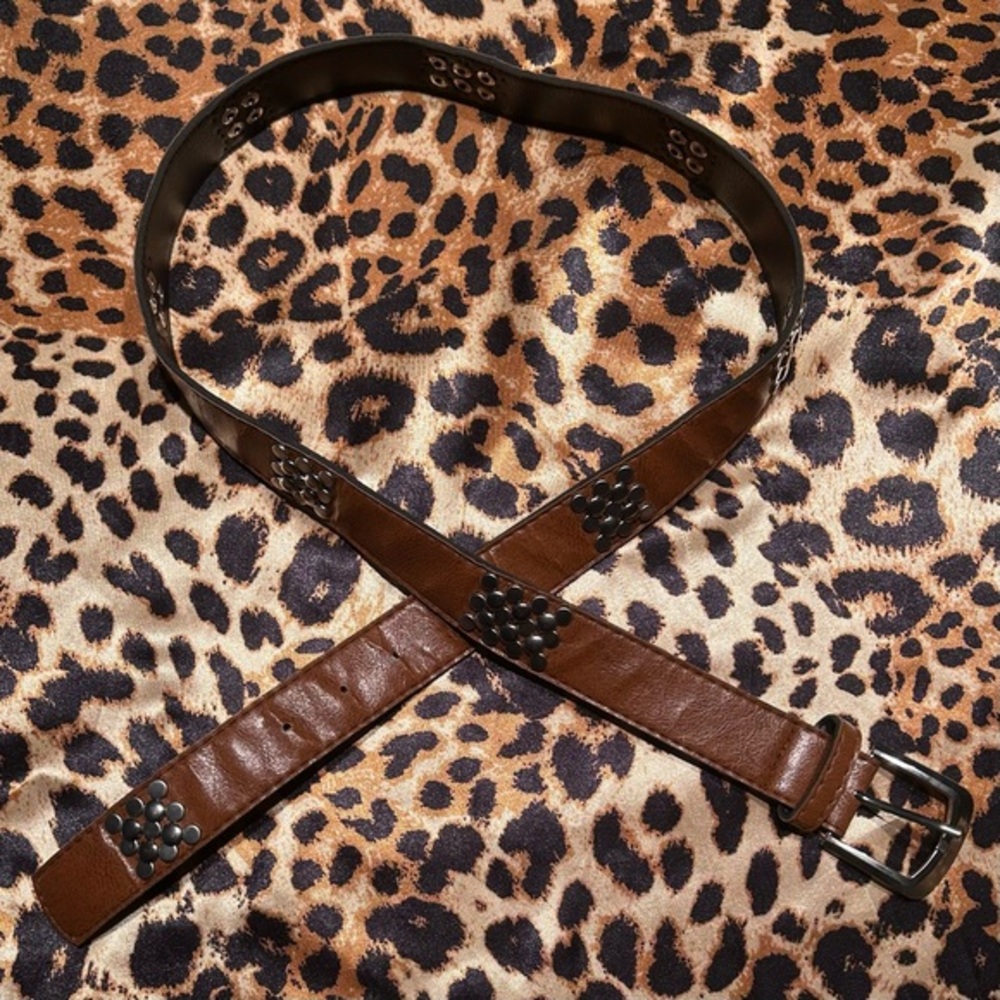 Faux Leather Brown Studded Belt